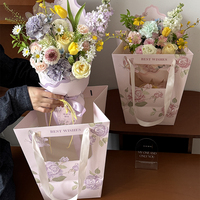 Sac d'emballage en papier pour bouquet de roses individuelles pour la Saint-Valentin, sac à main en kraft pour fleurs avec boîte papillon pour emballage cadeau