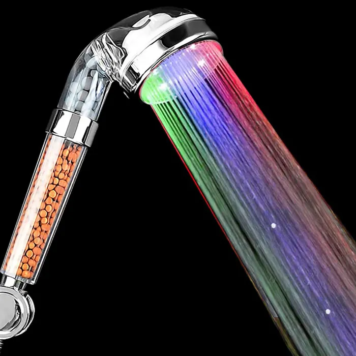 Pomme de douche LED 7 couleurs, haute pression, spa ionique changeant de pression, Double filtre, salle de bains