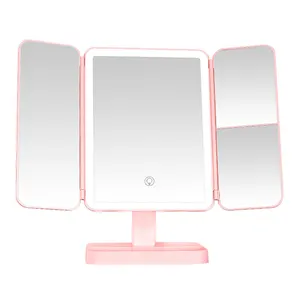 Factory Wholesale Folding 360 Degree <strong>Rectangle</strong> <strong>White</strong> Desktop <strong>Mirror</strong> Trifold Table <strong>Mirror</strong> Led Light up <strong>Mirror</strong> - Product Image 1