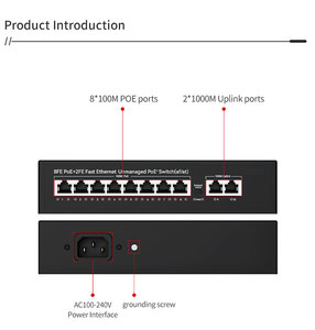 สวิตช์ PoE 8 พอร์ต 2 กิกะบิตอัปลิงค์ ความจุ 5.6Gbps ขยายระยะ 250 ม. VLAN แบบ Unmanaged Full-Duplex จ่ายไฟ 48V สำหรับกล้องวงจรปิด NVR ไร้สาย - Product Image 4