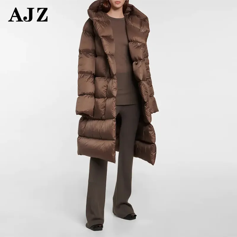 Ladies Female Brown Bubble Padded Outdoor Duck Goose Manufacturer Parka Custom Logo Down Coat Puffer Long Winter Jacket Women