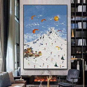 Peintures murales sur toile grand format personnalisées faites à la main, affiches de paysage, tableaux décoratifs pour la maison, <span class=keywords><strong>ski</strong></span> alpin, couteau - Product Image 1