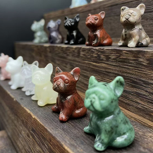 Sculptures de bouledogues français en pierre semi-précieuse naturelle de 3-4 cm, figurines d'animaux en cristal de guérison pour la décoration intérieure et les cadeaux - Product Image 1