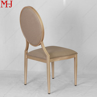 Chaise de banquet ronde empilable dorée - Chaise de salle à manger rembourrée en cuir PU avec structure en aluminium pour mariage, événement, hôtel