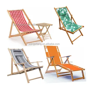 定制标志沙滩椅印花帆布/牛津织物太阳椅木质躺椅