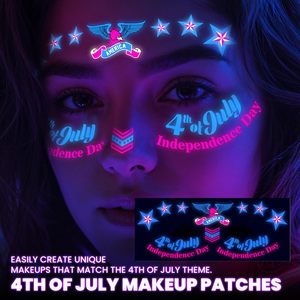 Autocollants de tatouage temporaire lumineux personnalisés qui brillent sous la lumière noire UV pour le Jour de l'Indépendance, le 4 juillet, peinture faciale - Product Image 1