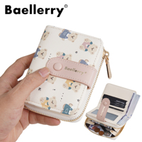 Dompet Wanita Baellerry Model Pendek Gaya Internasional dengan Ritsleting Beruang, Kantong Koin, dan Lapisan Poliester