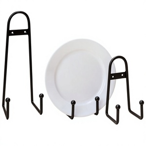 Metal Plate Rack Wall Mounted Black Round Minimalist Design Rust Resistant Kitchen <b>Storage</b> Holder Single Tier - Product Image 1