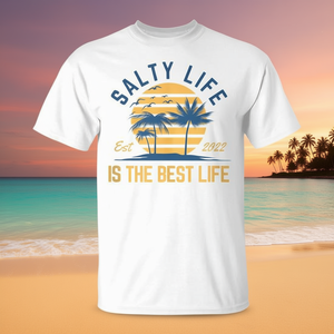 Camiseta Salty Life con diseño de vacaciones en la playa de verano 2022 para hombre, color blanco - Product Image 3