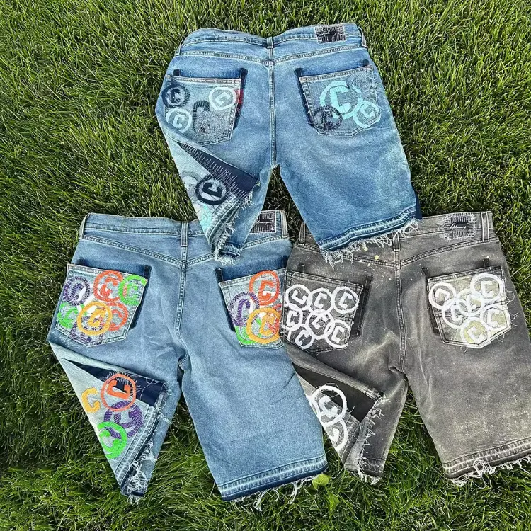 Shorts jeans de algodão para homens, shorts jeans largos e pesados personalizados de alta qualidade para homens