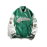 Blouson Bomber Homme Personnalisé Brodé Lettres Longues Style Universitaire OEM Surdimensionné Noir Vintage Grand Col en Cuir