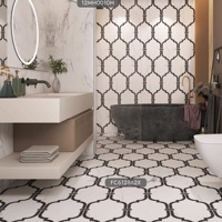 Carreaux de sol et de mur en céramique 600x1200mm, motif hexagonal 3D, aspect pierre multi-texturé, surface brillante antidérapante, pour entrepôt et salle de bain