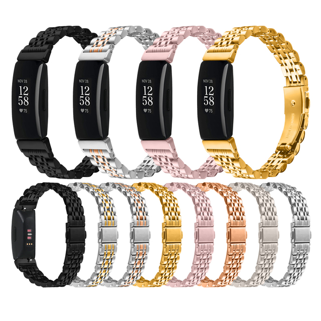 Eraysun2026 Seven-bead Stainless Steel with Slingshot Buckle Watch Band for Fitbit Inspire 1 2