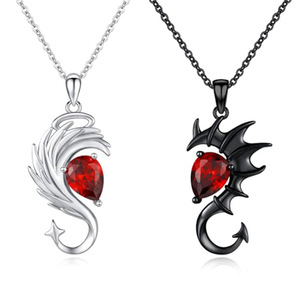 San valentino regali <span class=keywords><strong>angelo</strong></span> <span class=keywords><strong>e</strong></span> diavolo ali ciondolo coppia collana per uomo donna gotico rosso zircone amante collana - Product Image 6