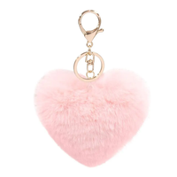 Porte-clés pompon en forme de coeur Mini porte-clés pompon fourrure boule de fourrure