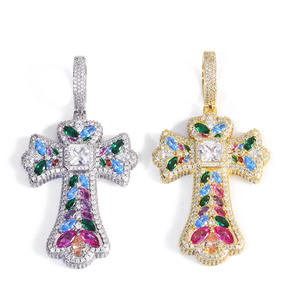 Ciondolo croce colorata su misura NUOYA grande Baguette CZ diamante ghiacciato ciondolo ciondolo Hip Hop gioielli per uomo e donna regalo - Product Image 6