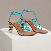 Simple Style Cross Strappy Square Open Toe High Heel Sandals