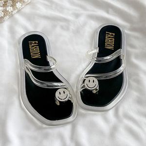 Sandales de plage amincissantes à clip d'orteil, style européen et américain, avec strass et motif <span class=keywords><strong>visage</strong></span> souriant, pour l'été et les loisirs en extérieur - Product Image 6