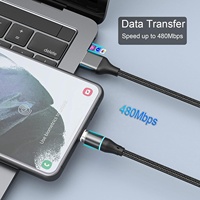 Vente en gros en nylon tressé 1m 3A charge rapide 3 en 1 chargeur de téléphone magnétique rotatif à 360 ° câble de données USB avec lumière LED
