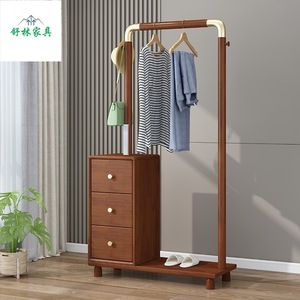 Modern Chinese Style Solid Wood Coat Rack Minimalist Design Freestanding <b>Drawer</b> Storage Home Use - Product Image 1