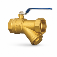 Robinet à bille en laiton forgé avec filtre en Y, filetage femelle BSP PN16, avec tamis filtrant en acier inoxydable pour système d'eau et de climatisation