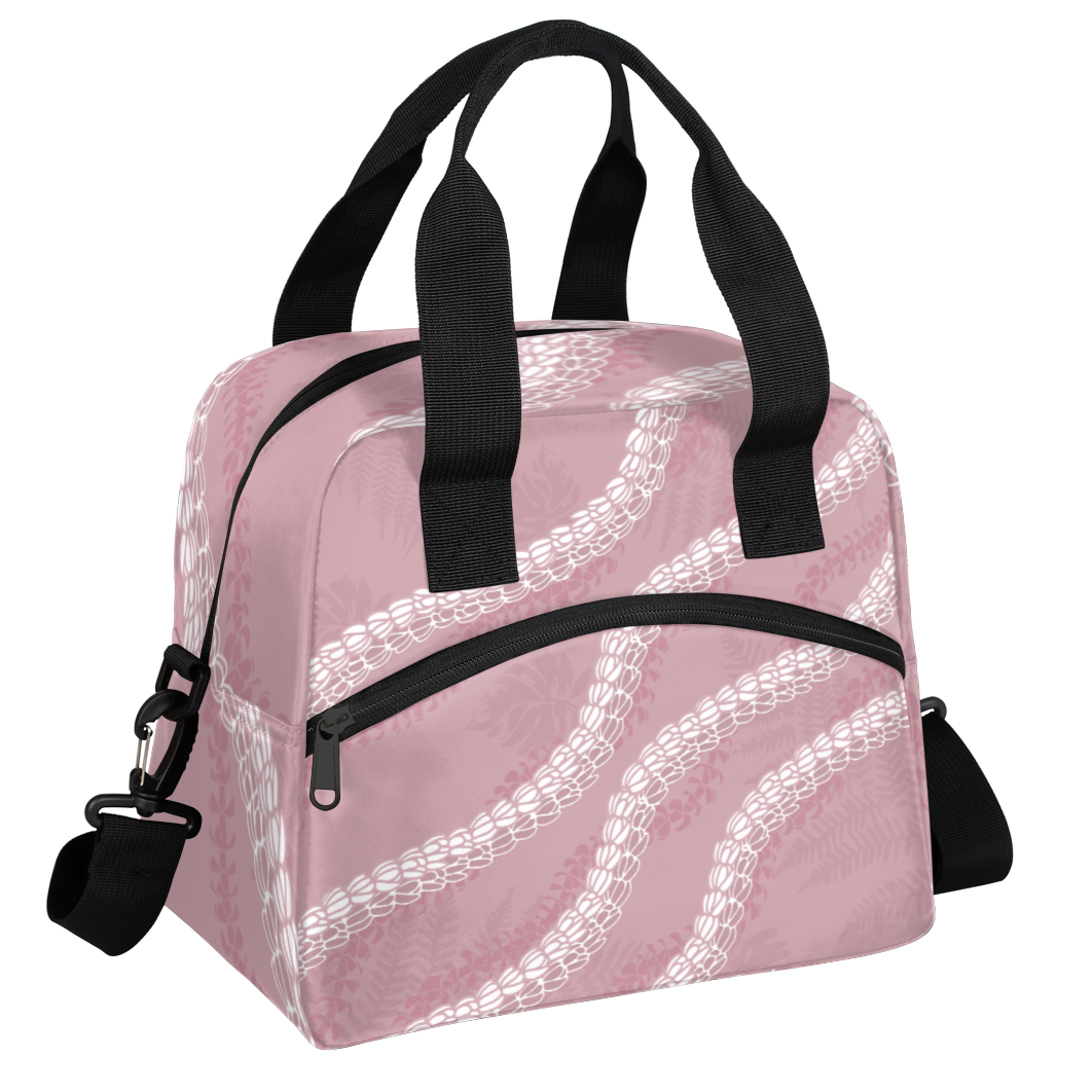 High Quality Polyester Waterproof Portable Pink Puakenikeni Storage Shoulder Crossbody Large Meal Food Lunch Bag for Women