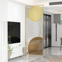 Paravent de séparation en verre et acier inoxydable avec cadre en fer doré pour bureau et intérieur