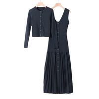 AIMEISI Ramadan - Cardigan élégant à manches longues en tricot, robe longue décontractée sans manches, ensembles en tricot deux pièces pour femmes