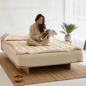 100% dessus de <span class=keywords><strong>matelas</strong></span> en laine <span class=keywords><strong>mérinos</strong></span> biologique housse en coton brut non toxique | <span class=keywords><strong>Matelas</strong></span> ajusté matelassé rafraîchissant naturel - Product Image 1