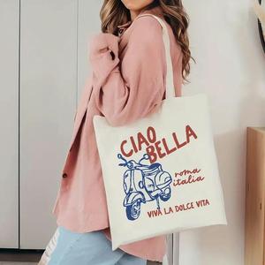 Bolsa de Tela con Estampado de Ciao <span class=keywords><strong>Bella</strong></span> <span class=keywords><strong>Roma</strong></span> Italia, Ideal para Uso Diario, Compras, Escuela y Viajes - Product Image 6