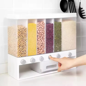 Dispensador de Cereales de 6 Compartimentos Tipo Prensa, Montable en Pared o Encimera, Caja de Almacenamiento de Granos para Arroz <span class=keywords><strong>y</strong></span> Alimentos Secos - Product Image 6