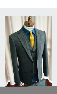 Abito <span class=keywords><strong>da</strong></span> sposa in Tweed retrò britannico in tre pezzi abito <span class=keywords><strong>da</strong></span> sartoria in lana a spina di pesce aderente stile blu scuro - Product Image 3