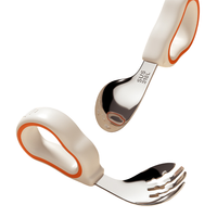 Nouveau produit, design mignon de dessin animé, sans BPA, fourchette et cuillère en silicone, acier inoxydable 304, ensemble de couverts pour enfants, bébés