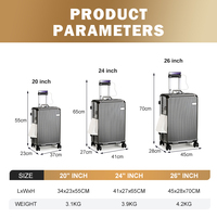 Valise de voyage semi-finie de luxe avec logo personnalisé OEM, cadre en aluminium, tige en acier inoxydable et ABS, 20-24 pouces