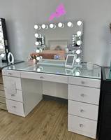 Coiffeuse moderne avec 7 tiroirs Coiffeuse à miroir avec diamant écrasé Coiffeuse à miroir