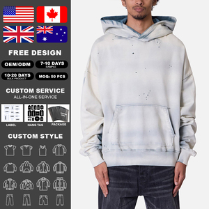 Custom Breathable Cotton Washed Distressed Hoodie Men's Hip Hop Oversized Hoodie Street Wear Design Factory Wholesale - Product Image 2
