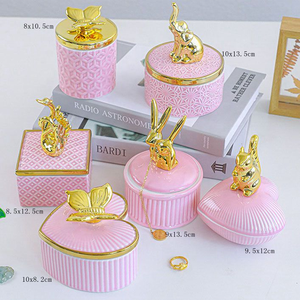 Customized Gold Ceramic <strong>Jewelry</strong> <strong>Box</strong> with Glazed Technique Animal <strong>Porcelain</strong> Necklace Ring Trinket Display for Logo Display - Product Image 2