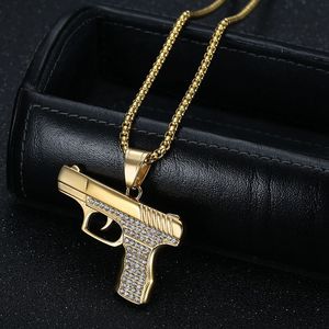 yunnique Hip <b>Titanium</b> Steel Diamond Encrusted Pistol Pendant Necklace Men's Fashion Jewelry - Product Image 2