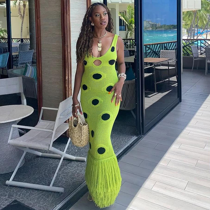 knee length dresses for ladies Red Polka Dot Bodycon Dress Maxi main image 0