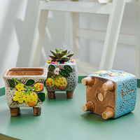 Styles riches dessin coloré Mini décoration de bureau Pot de fleur Cactus jardin mignon fleur en céramique Pot succulent