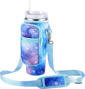 <b>Adjustable</b> <b>Strap</b> Water Bottle Carrier Bag Durable Neoprene Cooler for Stanley 40 oz Tumbler with Zipper Pocket Protective Sleeve - Product Image 1