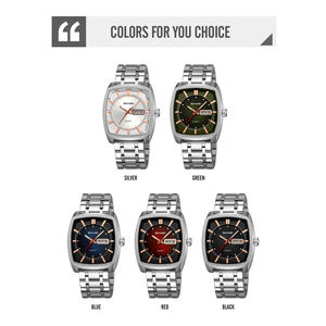 Reloj de Pulsera para Hombre Skmei 9354 con Esfera Cuadrada Plateada/Dorada, Movimiento de Cuarzo, Correa de Acero Inoxidable, Resistente al Agua 3ATM, Venta al por Mayor - Product Image 2