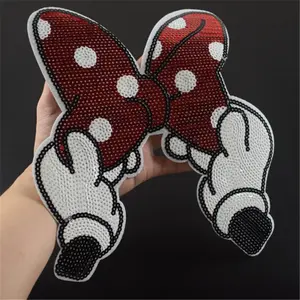 25cm Dot Bow Red Reversible Sequins Custom Logo Iron on Clothes Sequin Patches for Clothing