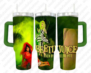 El más nuevo precio barato de fábrica al por mayor personalizado Beetle Juice Acero inoxidable 40 ozTravel taza de vidrio al vacío con asa y pajita - Product Image 6