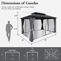 10' x 13' Hardtop Gazebo, Buiten Polycarbonaat Gazebo in de uitverkoop, Dubbel Dak, met Ademend Net & Privacy Gordijn