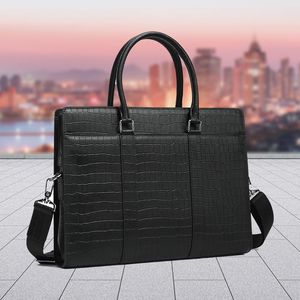 Sac à main en cuir véritable pour homme, motif crocodile, cuir de vachette pleine fleur, design haut de gamme, antivol, avec serrure à combinaison, mallette urbaine - Product Image 2