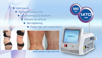 Endolaser Lifting 980nm Diode Laser Liposuccion Chirurgie plastique corporelle 1470nm Double menton Suppression des poches sous les yeux Utilisation en clinique Appareil
