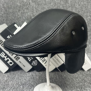 Gorras Planas J229 para Hombre, de Cuero Auténtico, Estilo Gorra de <span class=keywords><strong>Director</strong></span>, con Orejeras, Color Negro, Casual, Vintage, para Conducir en Invierno - Product Image 1