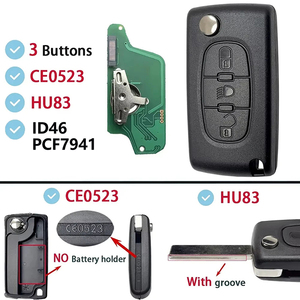Clé de télécommande à 3 boutons pour Citr0en, <span class=keywords><strong>Peugeot</strong></span>, coque de clé de voiture avec puce FSK 433MHz ID46 PCF7941, lame HU83 (CE0523) - Product Image 2