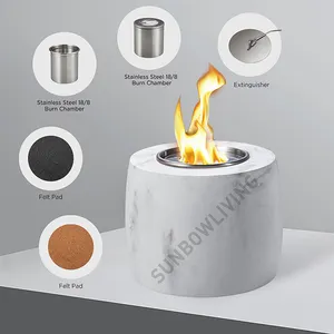 SUNBOW جديد الرخام تأثير الخرسانة حفرة معدنية للحريق داخلي الحديثة الطاولة الموقد سخان محمول غطاء وعاء شفاف في الهواء الطلق الجدول أعلى حفرة معدنية للحريق